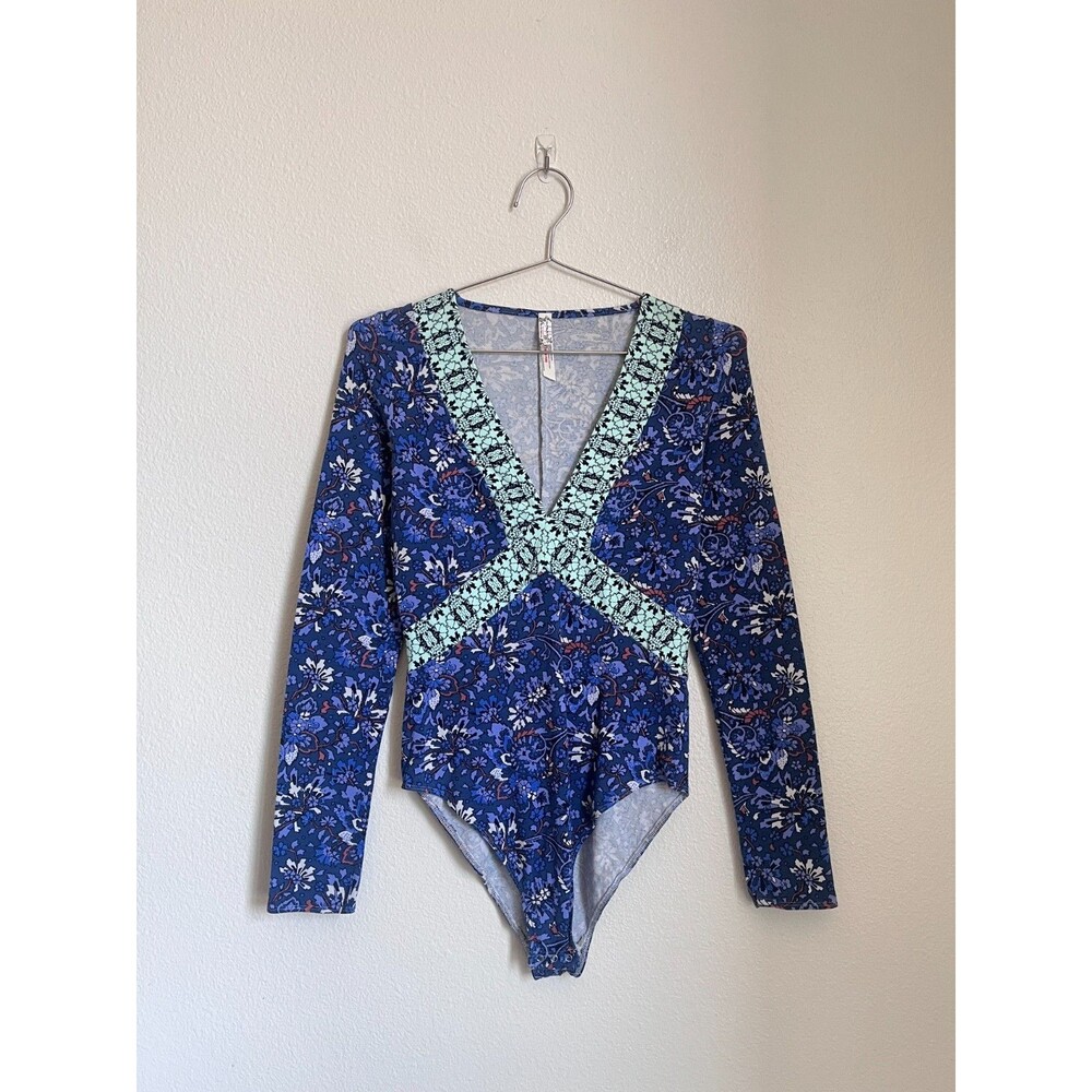 Free People Nowhere To Be Bodysuit in Blue Combo Size XS - Picture 1 of 6